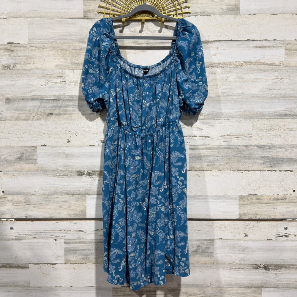 Torrid Floral Puff Sleeve Dress Women 0x Blue Viscose Lyocell Cottagecore EUC